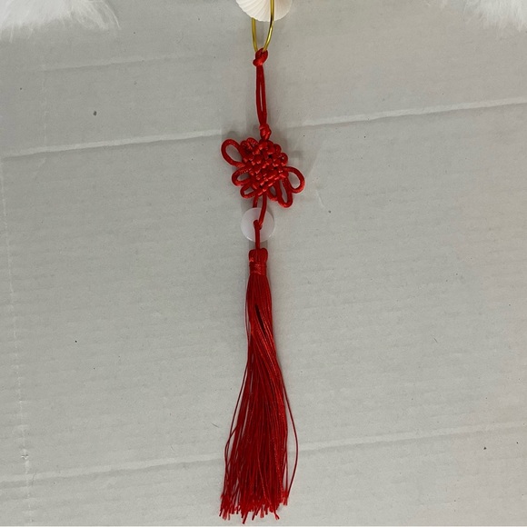 White Marabou Feather Folding Fan Red Tassel Lolita Burlesque Showgirl Flapper - Picture 7 of 10